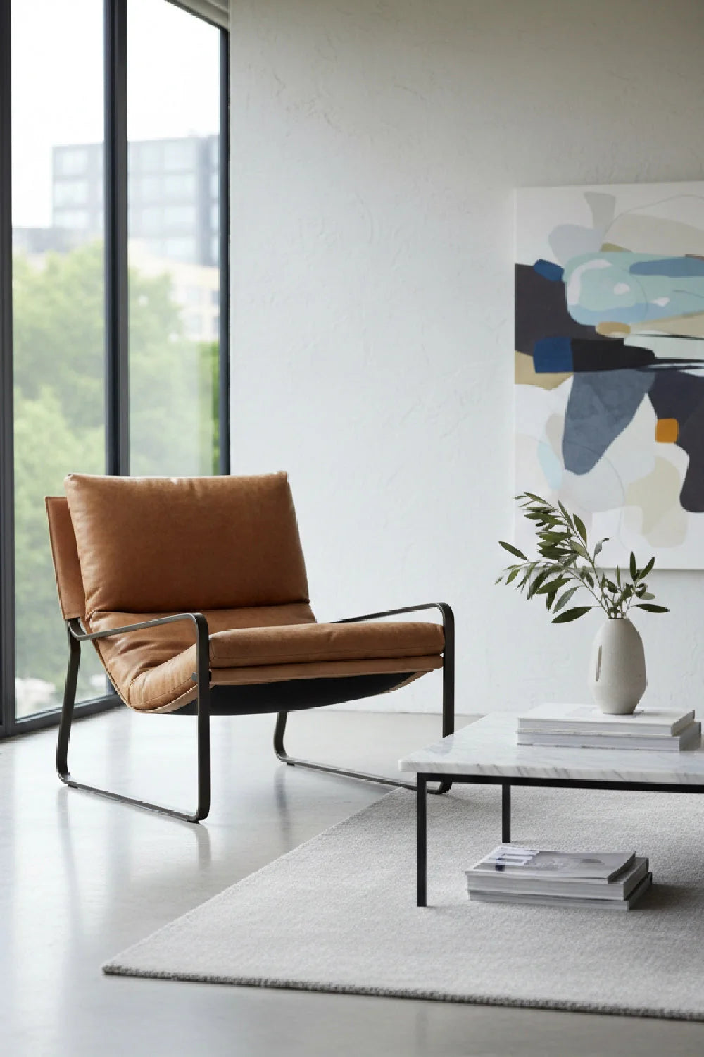Luxury Scooped Leather Accent Chair European Style for Villa