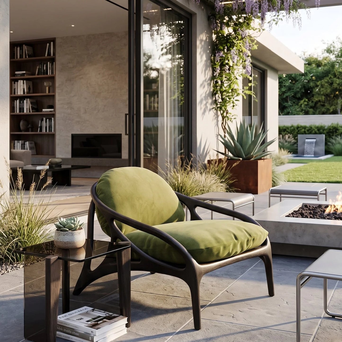 Luxury Sculptural Teak Lounge Accent Chair European Style for Villa