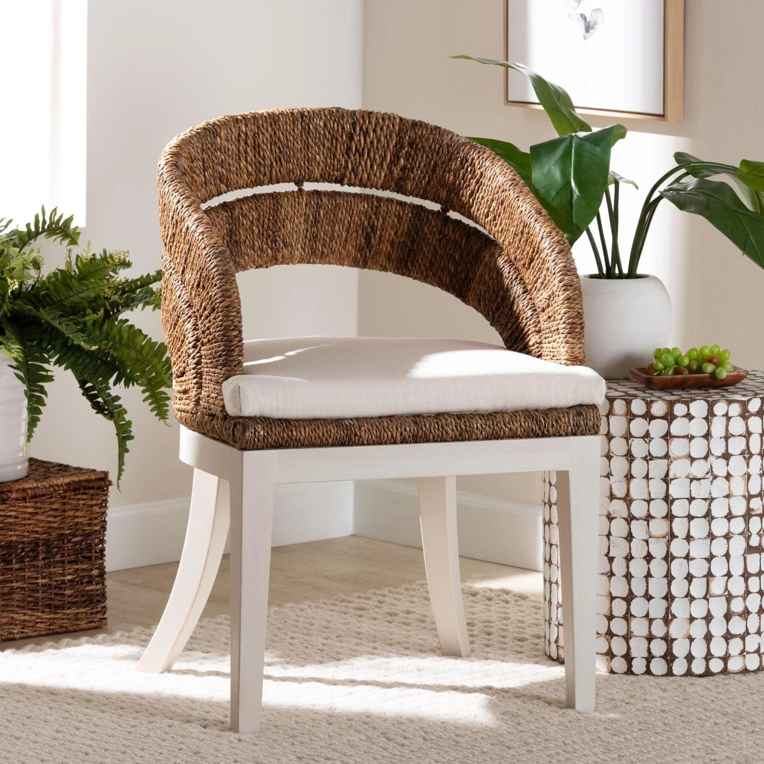 Luxury Seagrass Padded Modern Dining Chair European Style for Villa