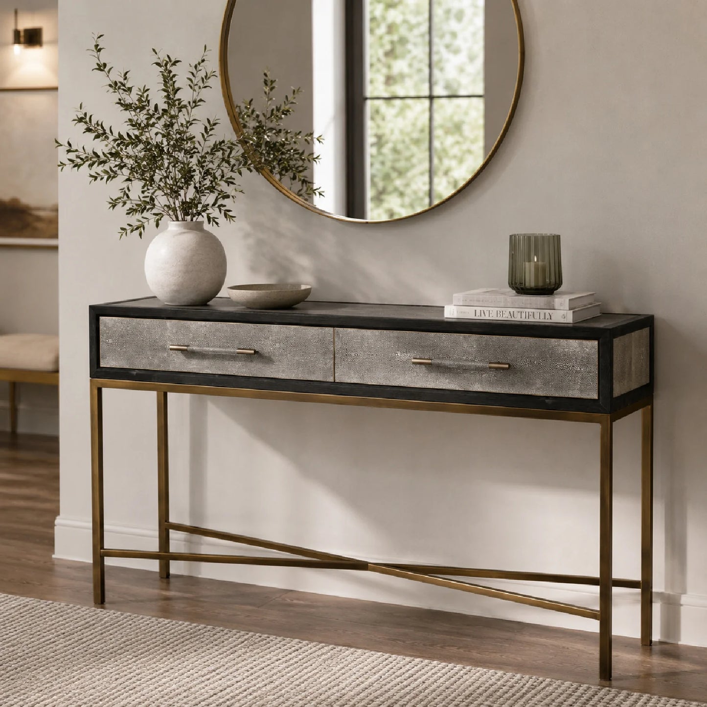 Luxury Shagreen Gray Oak Console Table Modern Italian Style for Villa