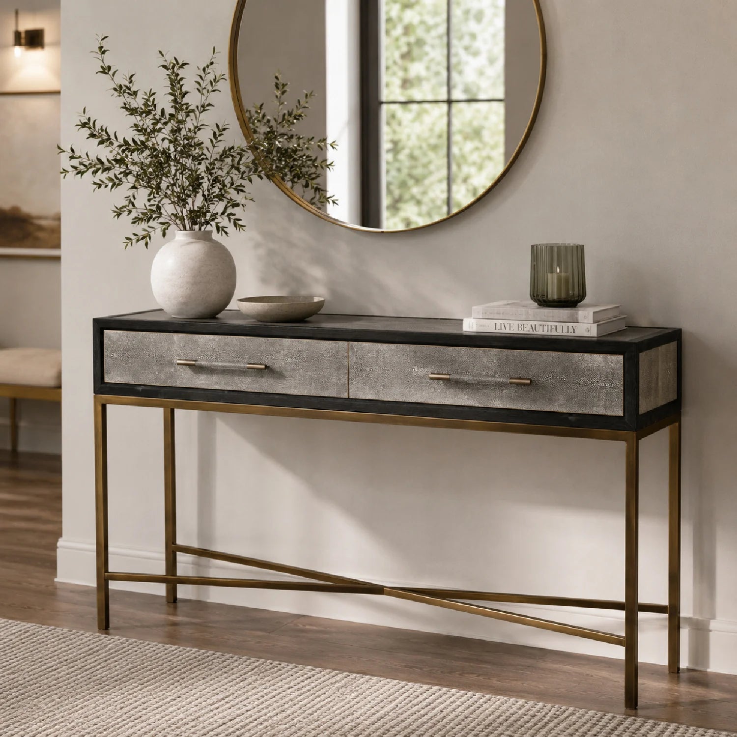 Luxury Shagreen Gray Oak Console Table Modern Italian Style for Villa