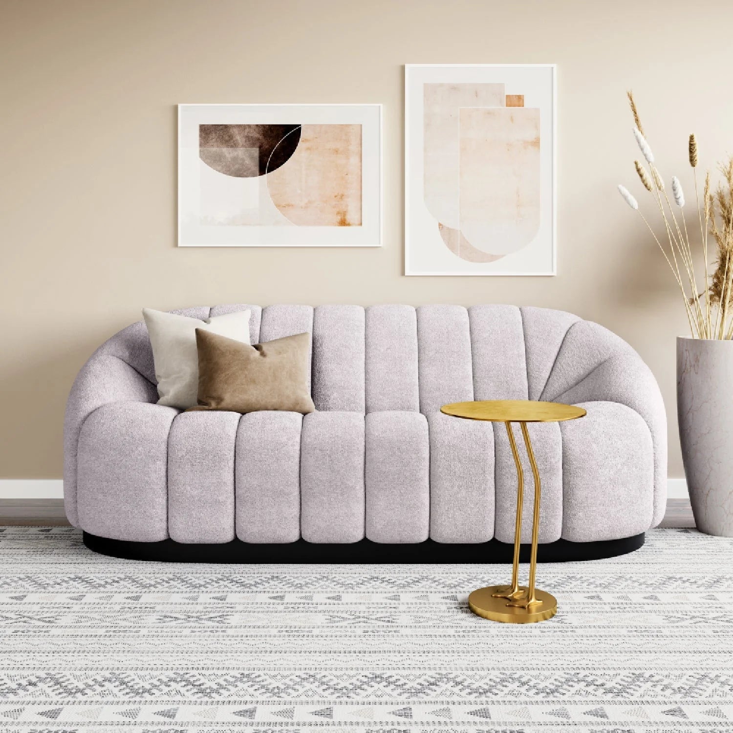 Luxury Shearling Channeled Sofa Modern Italian Style for Villa