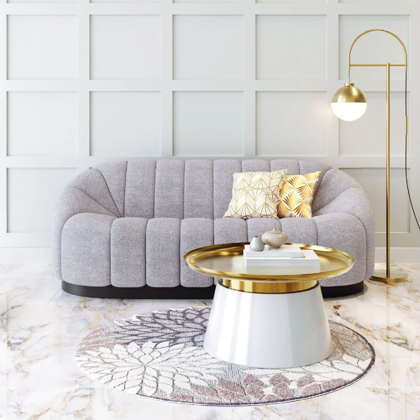 Luxury Shearling Channeled Sofa Modern Italian Style for Villa