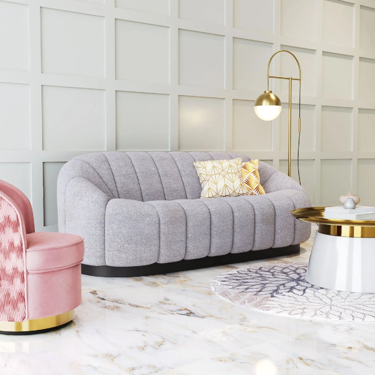 Luxury Shearling Channeled Sofa Modern Italian Style for Villa