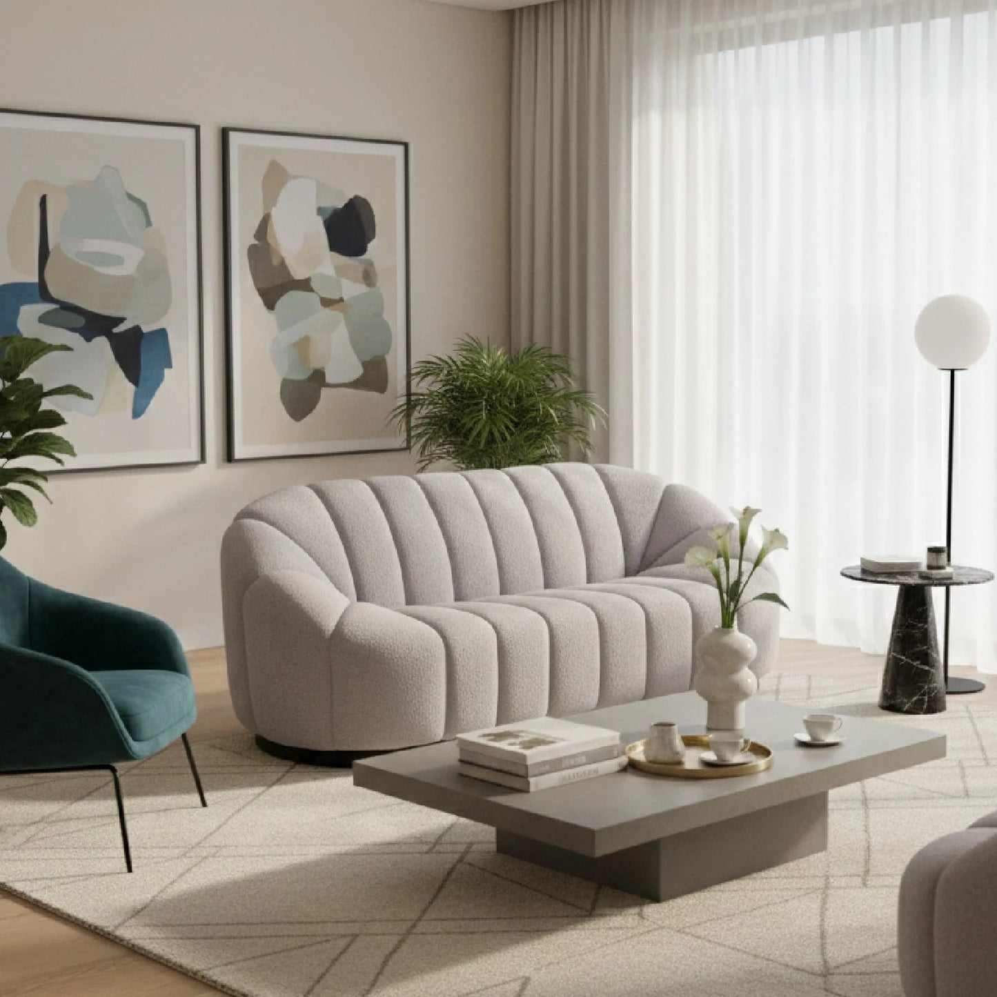 Luxury Shearling Channeled Sofa Modern Italian Style for Villa