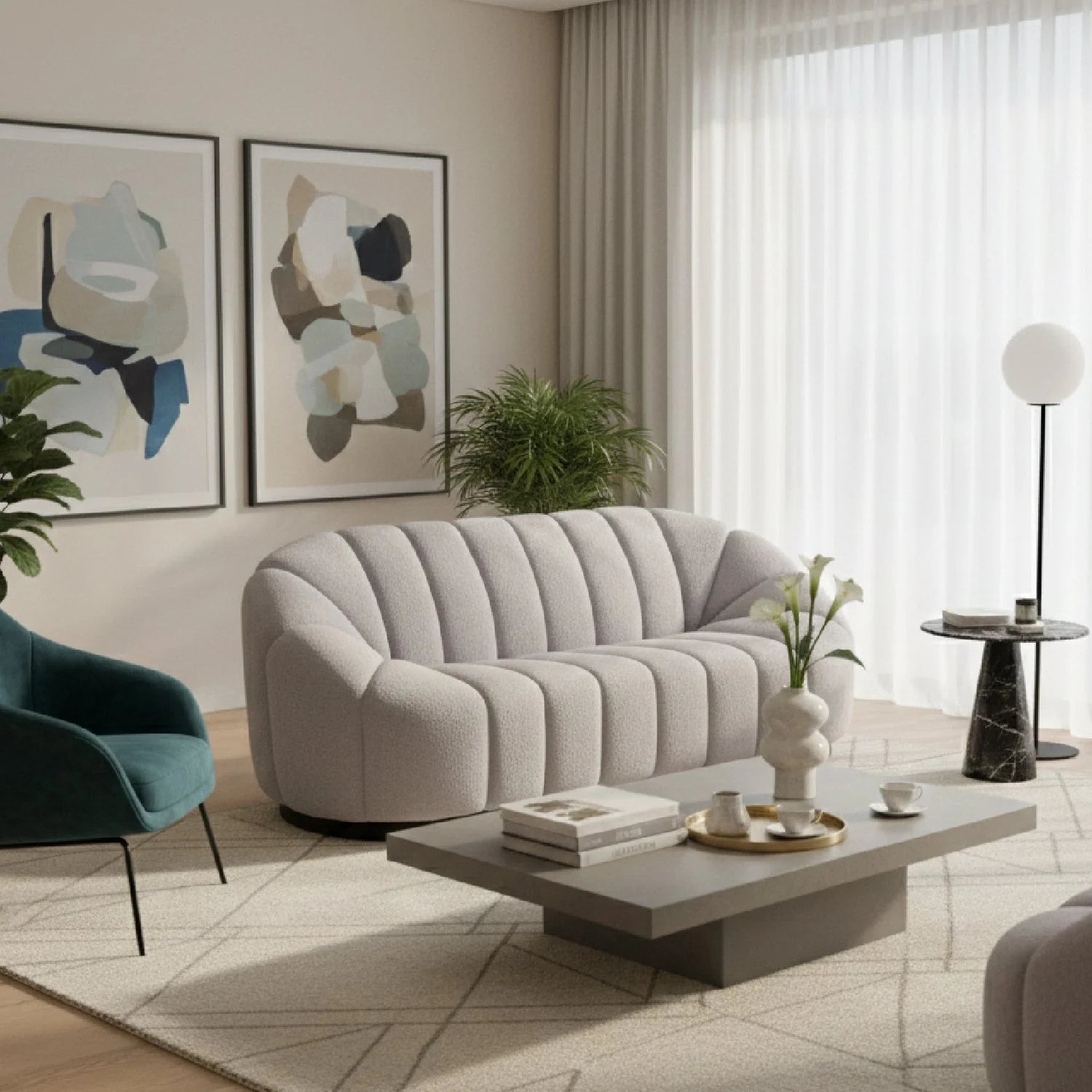Luxury Shearling Channeled Sofa Modern Italian Style for Villa