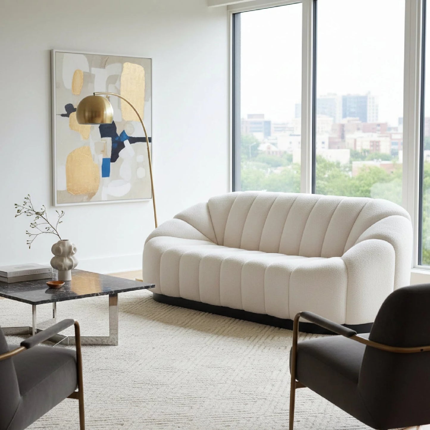 Luxury Shearling Channeled Sofa Modern Italian Style for Villa