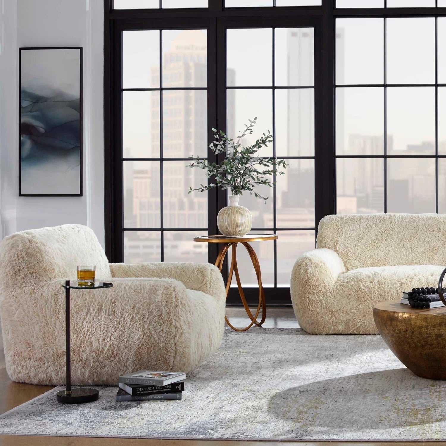 Luxury Sheepskin Accent Chair European Style for Villa