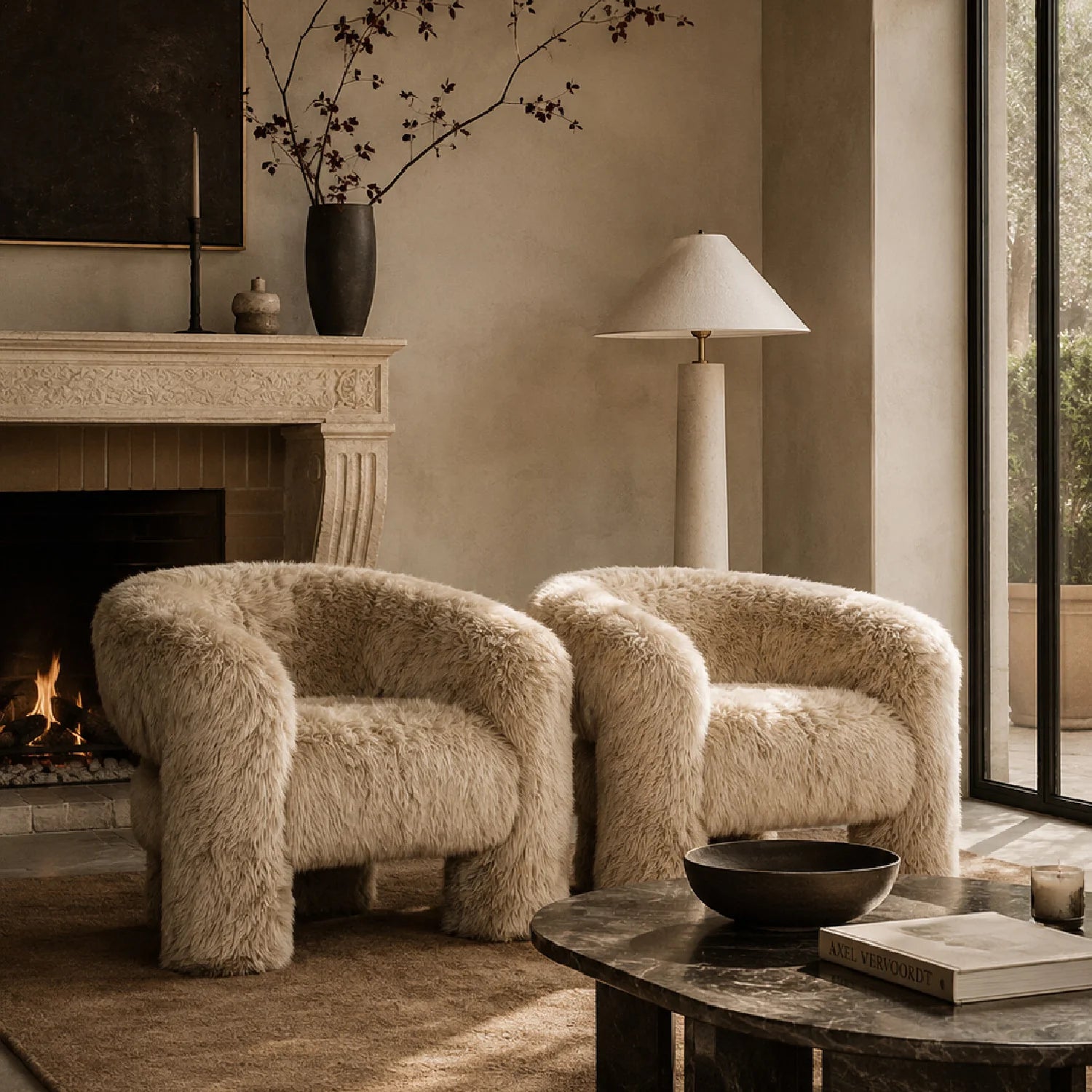 Luxury Sheepskin Barrel Lounge Chair European Style for Villa