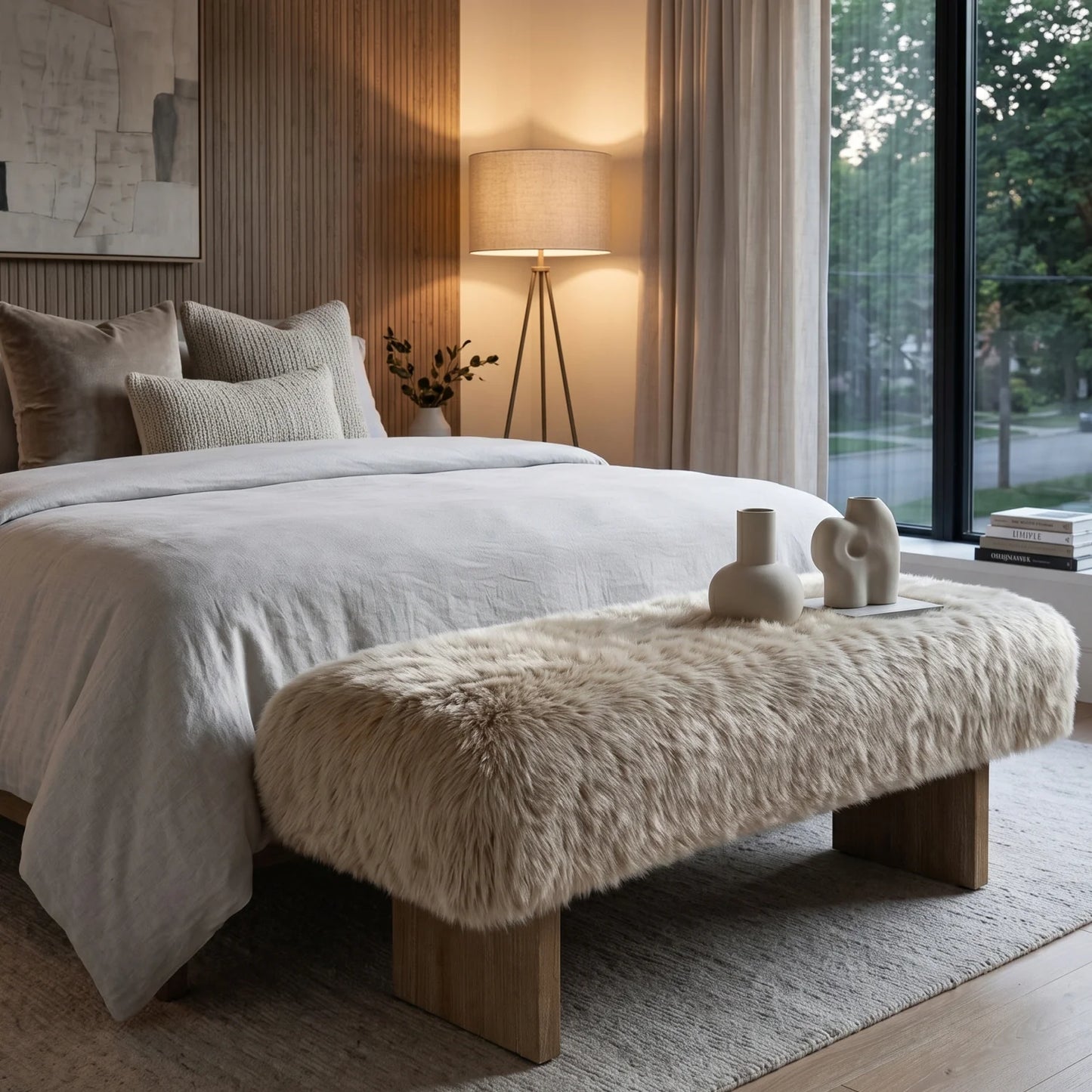 Luxury Sheepskin Bench European Style for Villa