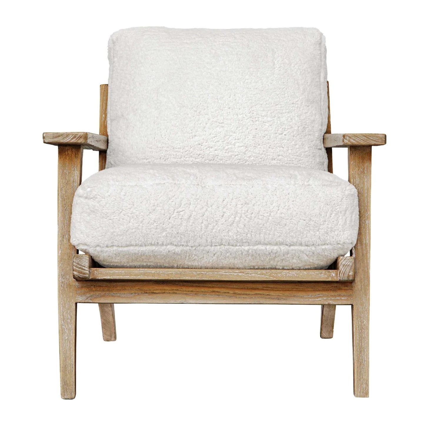 Luxury Sheepskin Cushioned Wooden Lounge Chair European Style for Villa