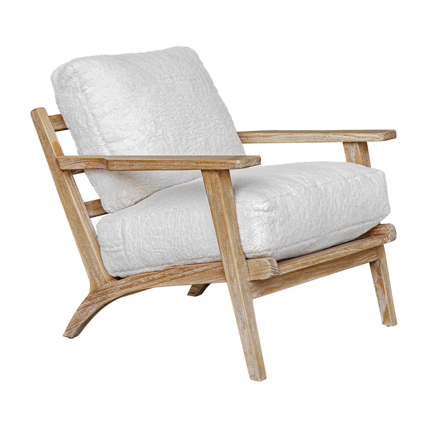 Luxury Sheepskin Cushioned Wooden Lounge Chair European Style for Villa