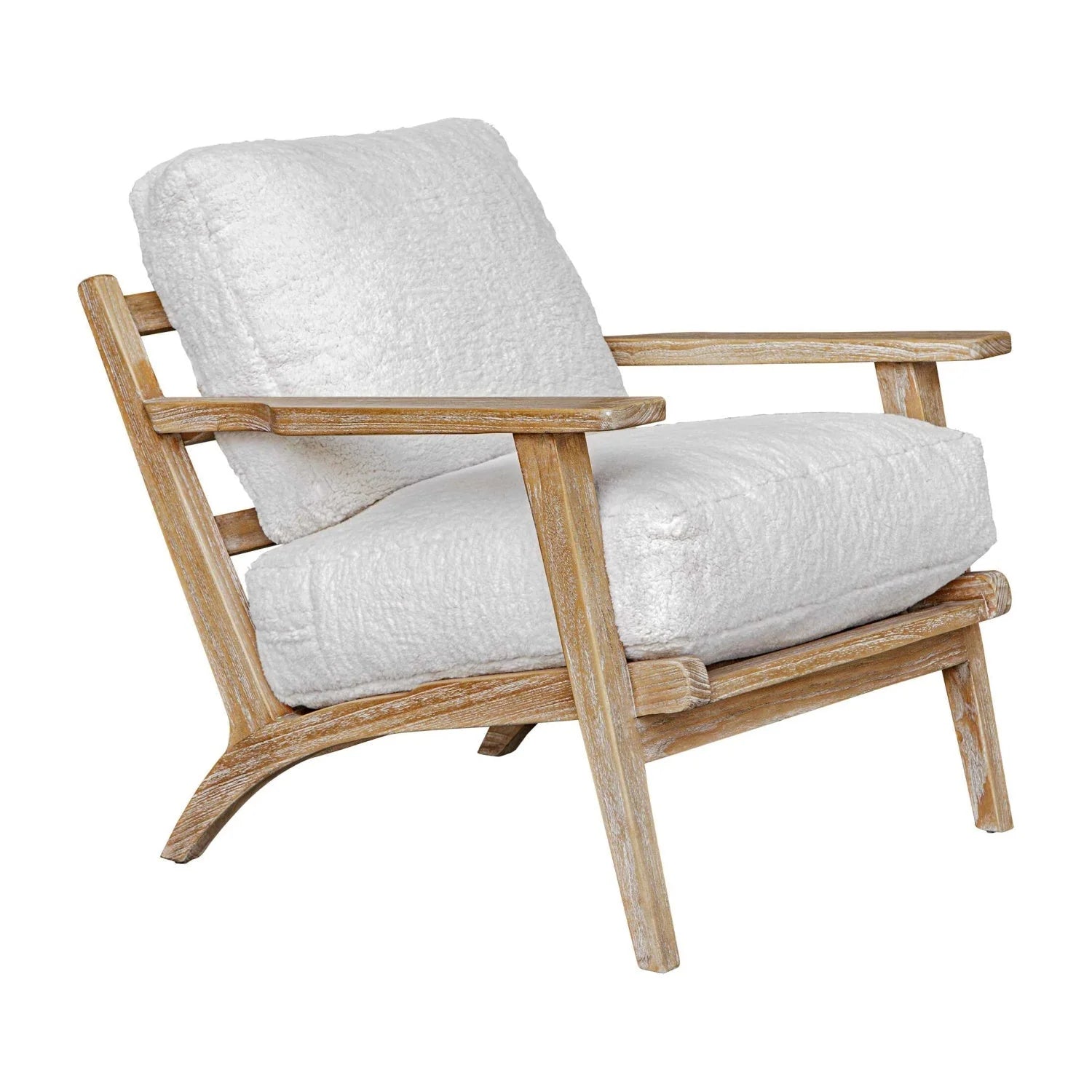 Luxury Sheepskin Cushioned Wooden Lounge Chair European Style for Villa