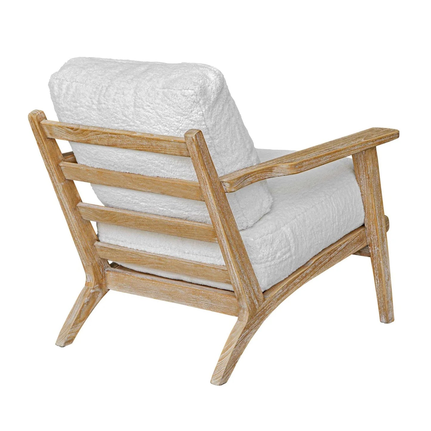 Luxury Sheepskin Cushioned Wooden Lounge Chair European Style for Villa