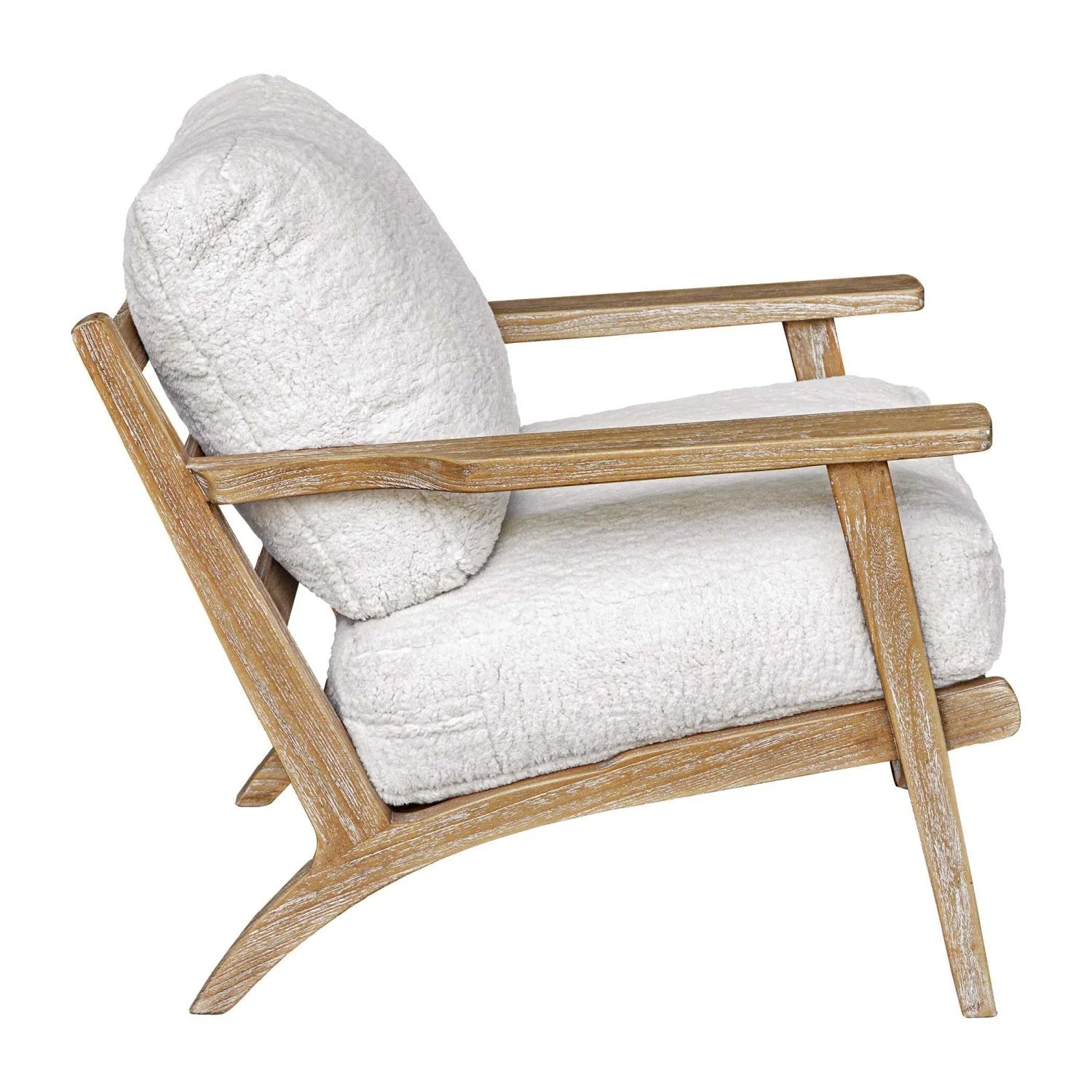 Luxury Sheepskin Cushioned Wooden Lounge Chair European Style for Villa