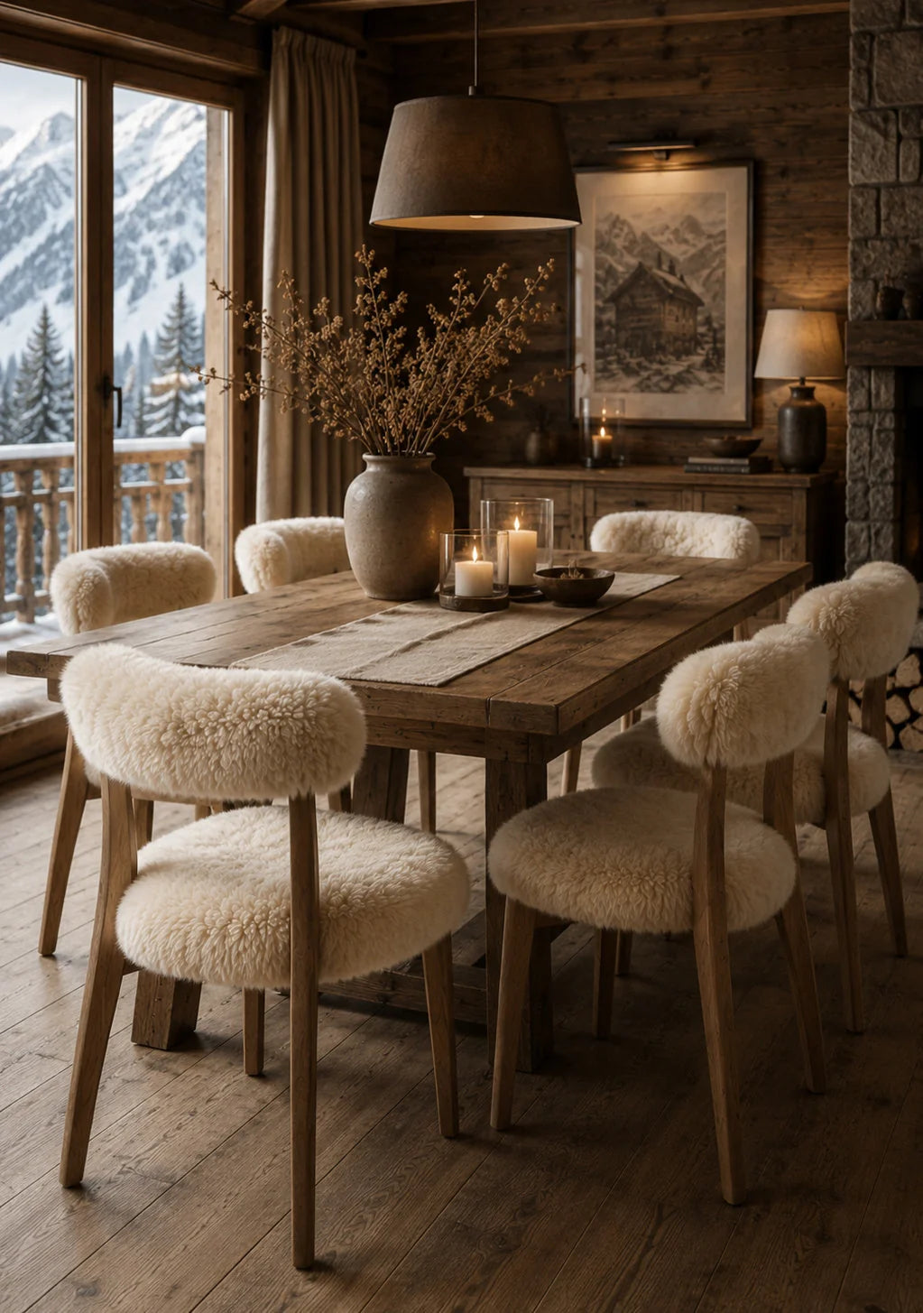 Luxury Sheepskin Fur Dining Chair European Style for Villa