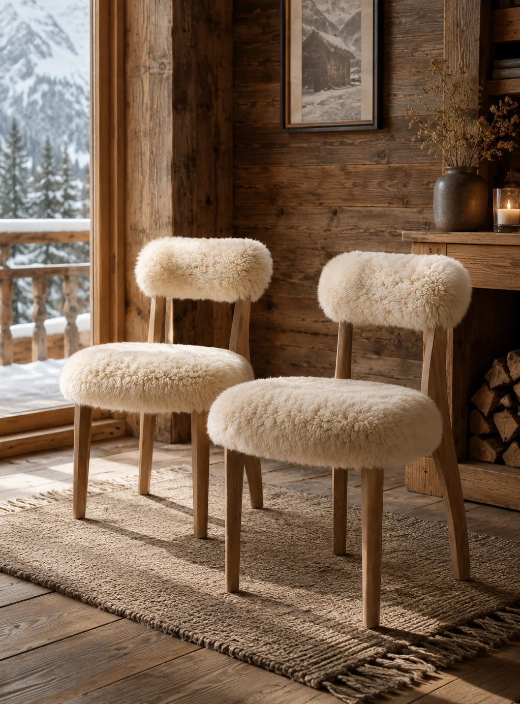 Luxury Sheepskin Fur Dining Chair European Style for Villa