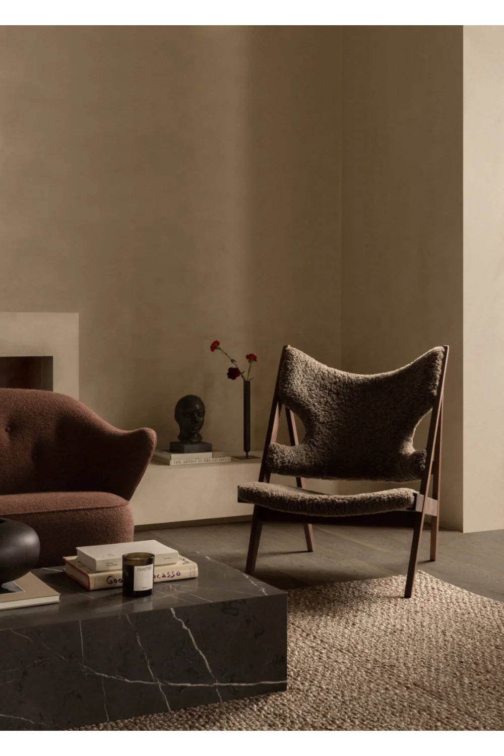 Luxury Sheepskin Knitting Lounge Chair Modern Italian Style for Villa