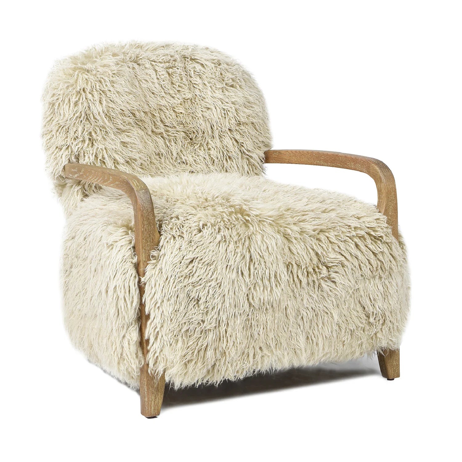 Luxury Sheepskin Oak Accent Chair European Style for Villa