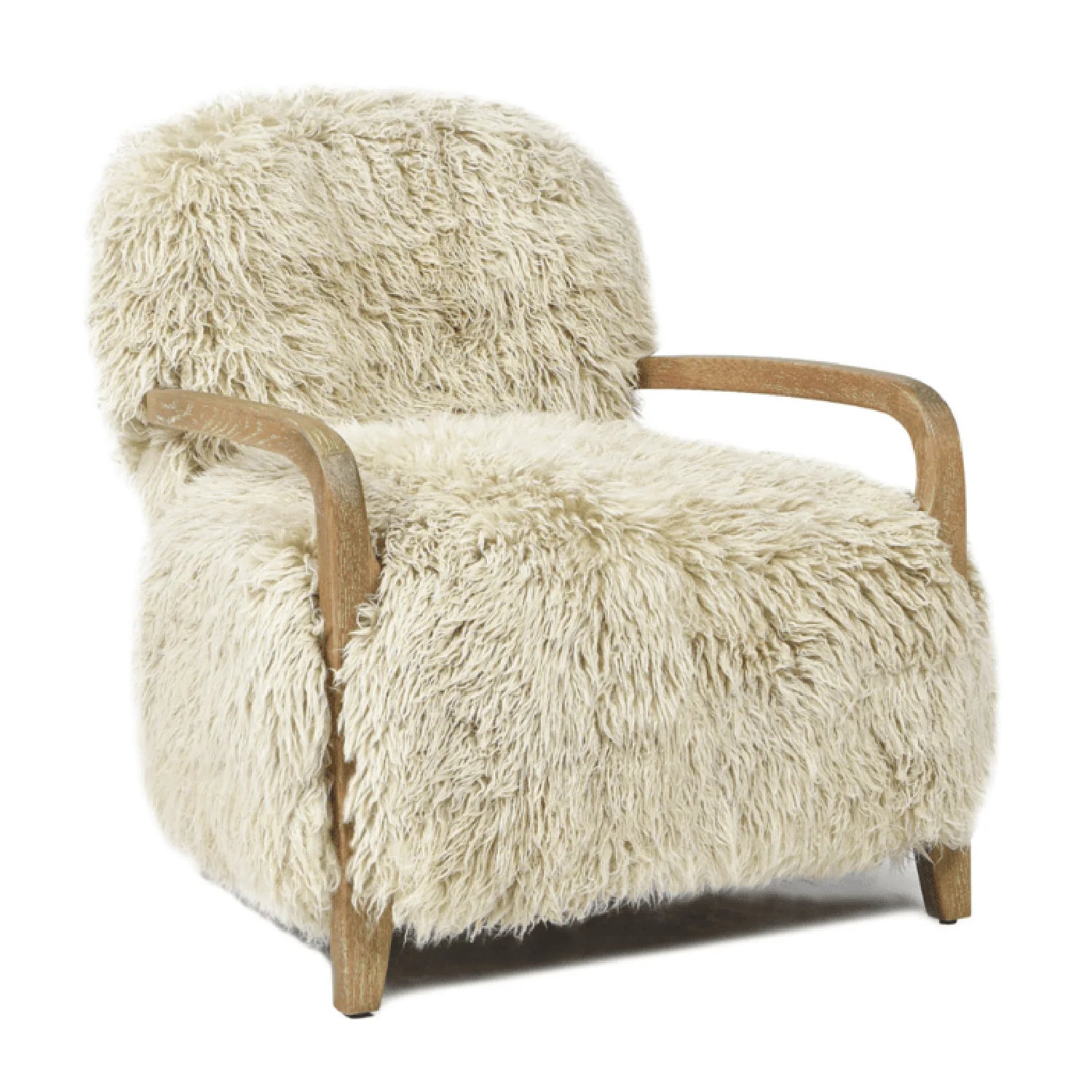 Luxury Sheepskin Oak Accent Chair European Style for Villa