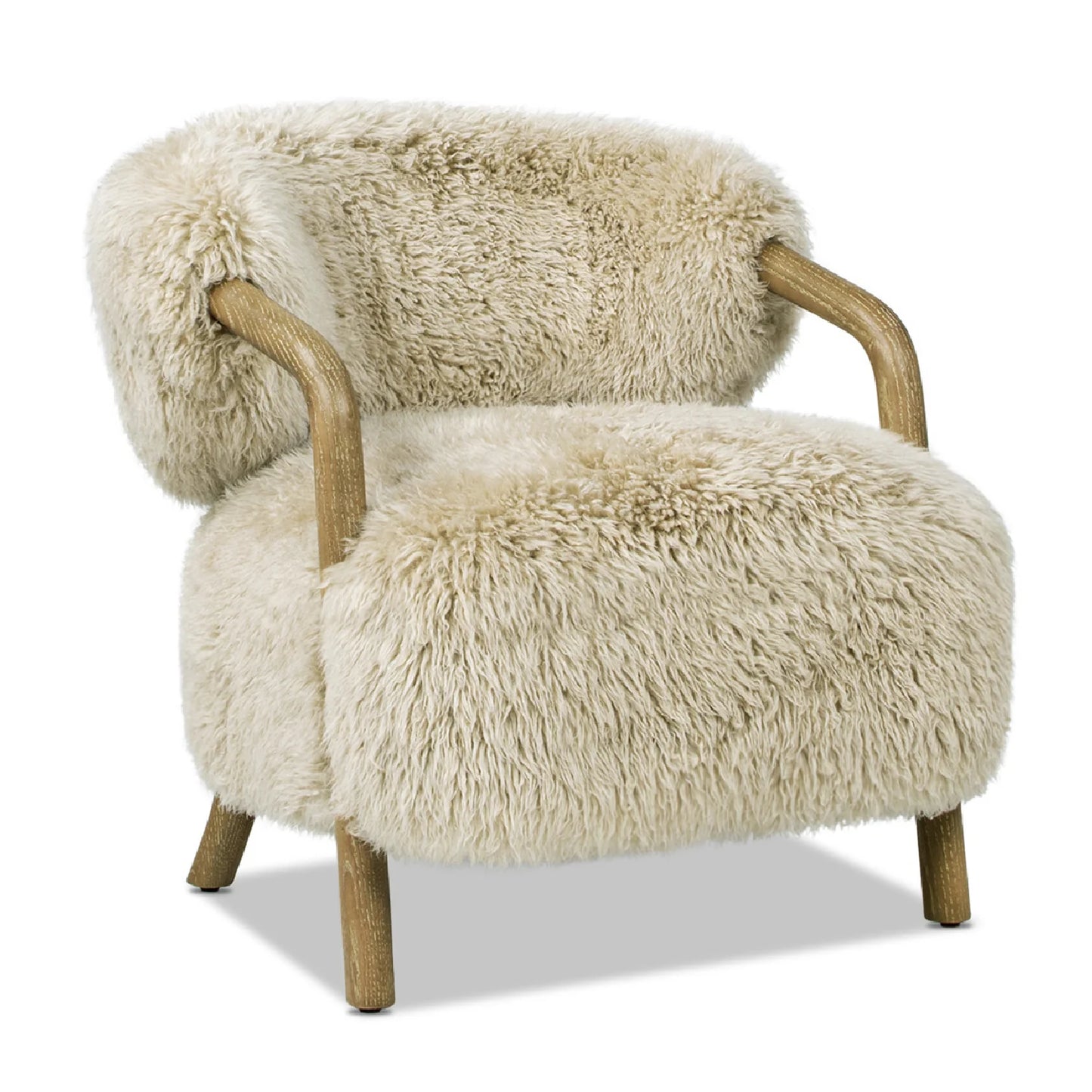 Luxury Sheepskin Oak Lounge Chair European Style for Villa