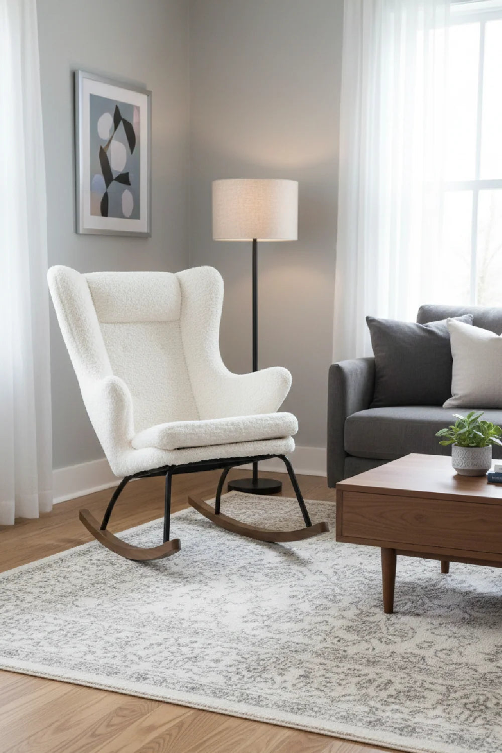 Luxury Sherpa Fabric Rocking Chair Modern Italian Style for Villa