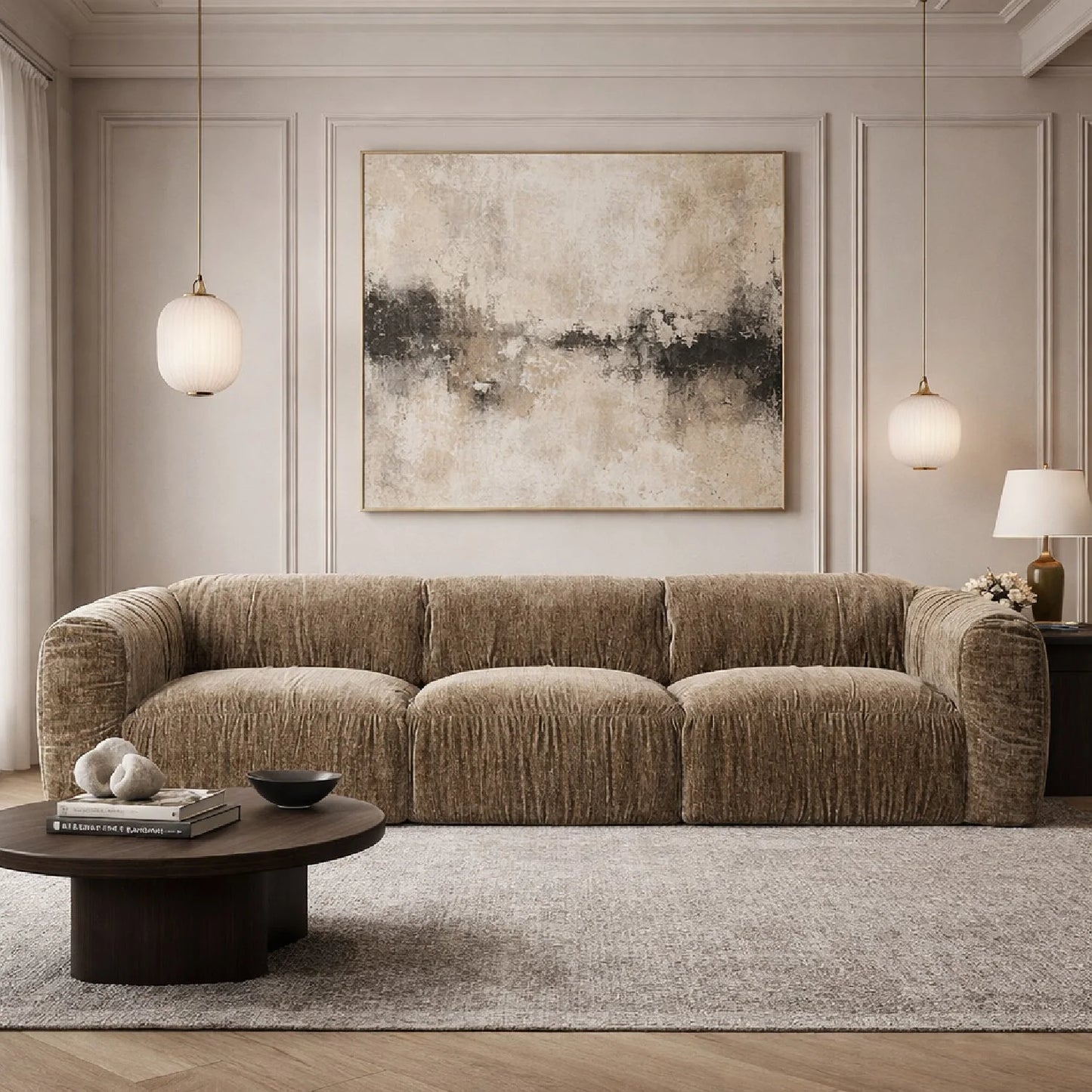 Luxury Siegal Tan Fabric Sofa Modern Italian Style for Villa