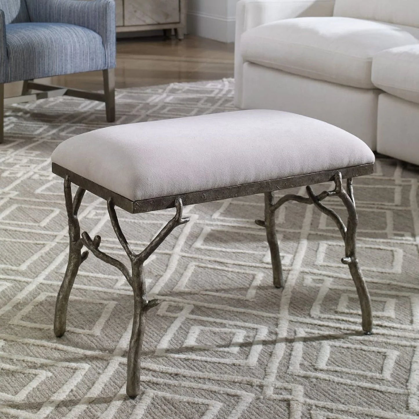Luxury Silver Framed White Bench European Style for Villa