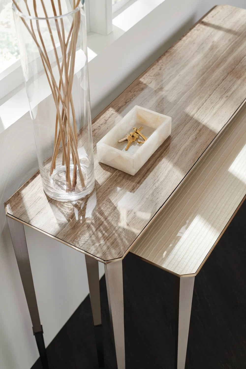 Luxury Silver Travertine Console Table Modern Italian Style for Villa