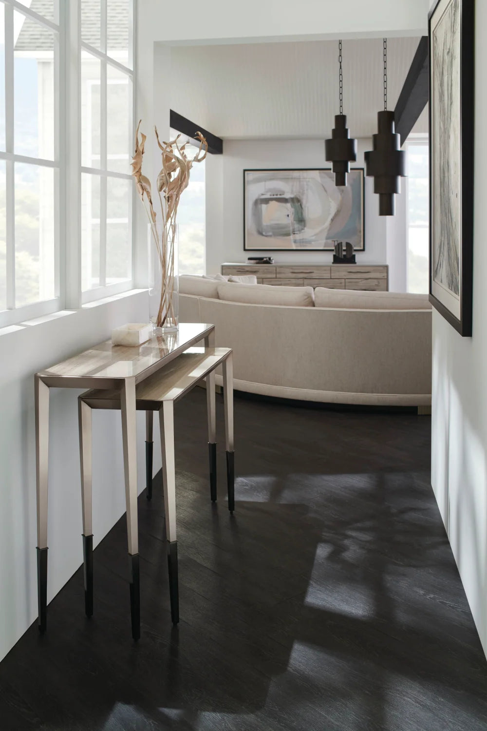 Luxury Silver Travertine Console Table Modern Italian Style for Villa