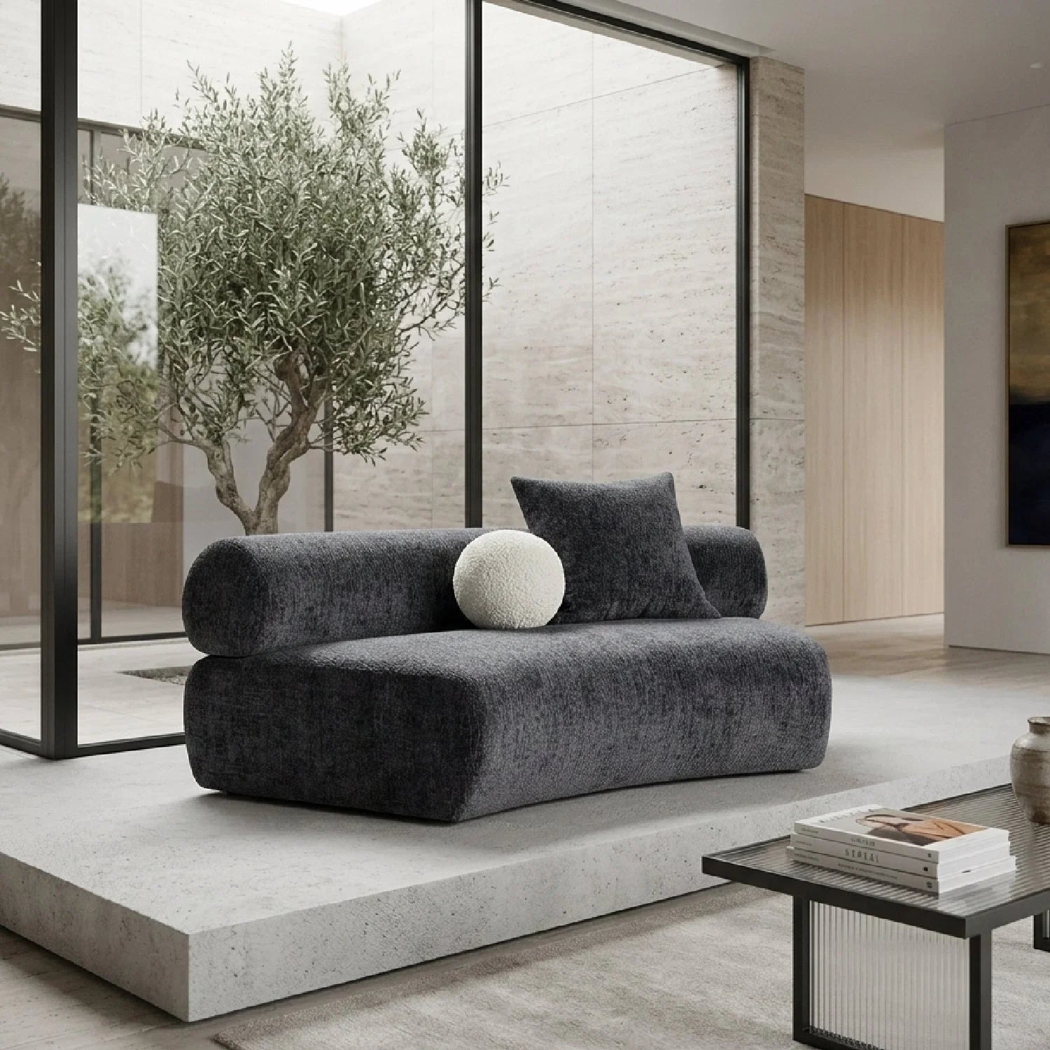 Luxury Simpson Gray Curved Armless Sofa Modern Italian Style for Villa