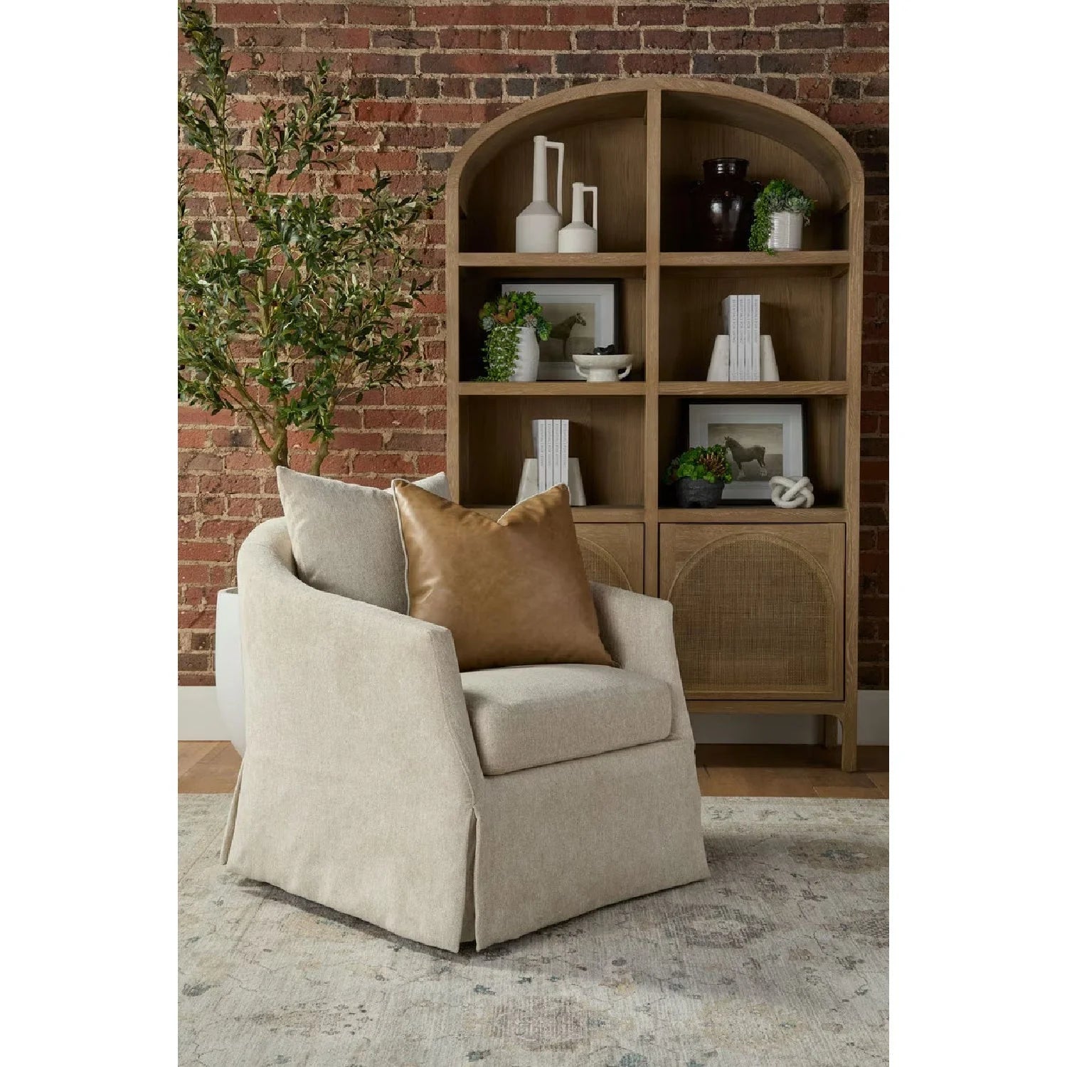 Luxury Skirted Swivel Club Chair Modern Italian Style for Villa