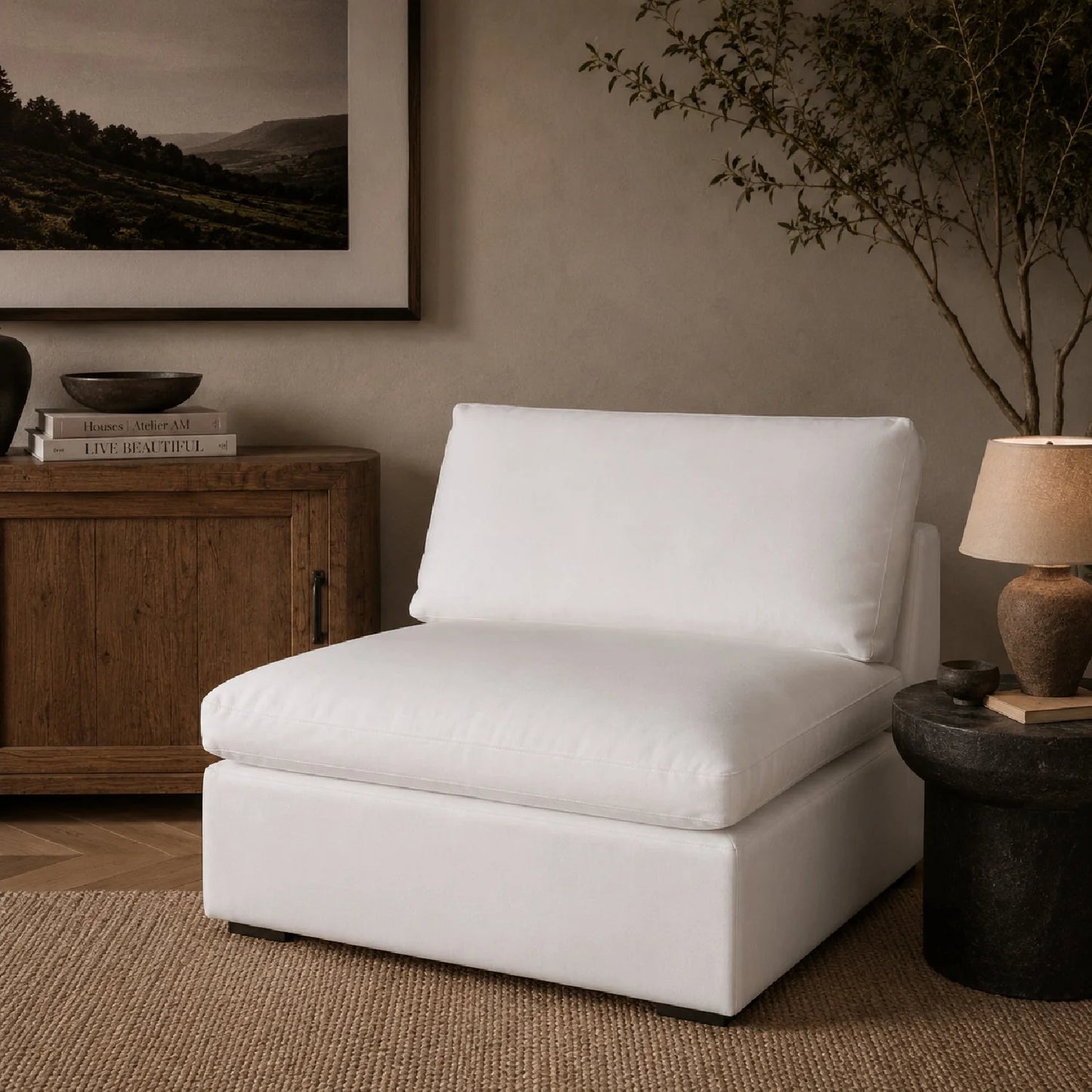 Luxury Sky Fabric Modular Sofa Chair Modern Italian Style for Villa
