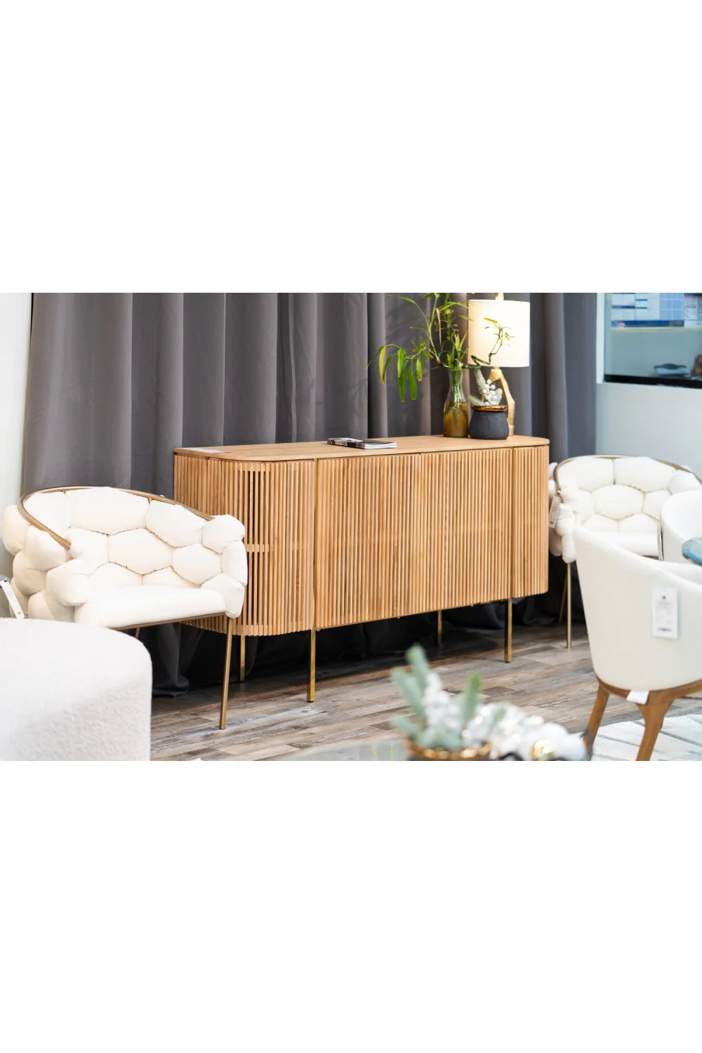 Luxury Slatted Natural Ash Sideboard European Style for Villa