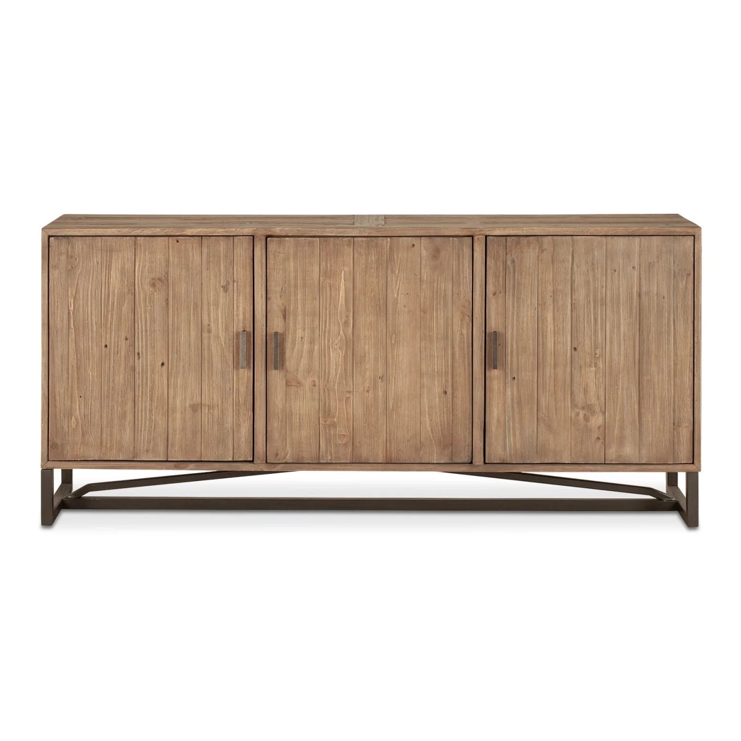 Luxury Slatted Pine 3-Door Sideboard European Style for Villa