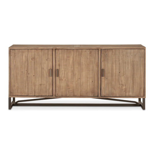 Luxury Slatted Pine 3-Door Sideboard European Style for Villa