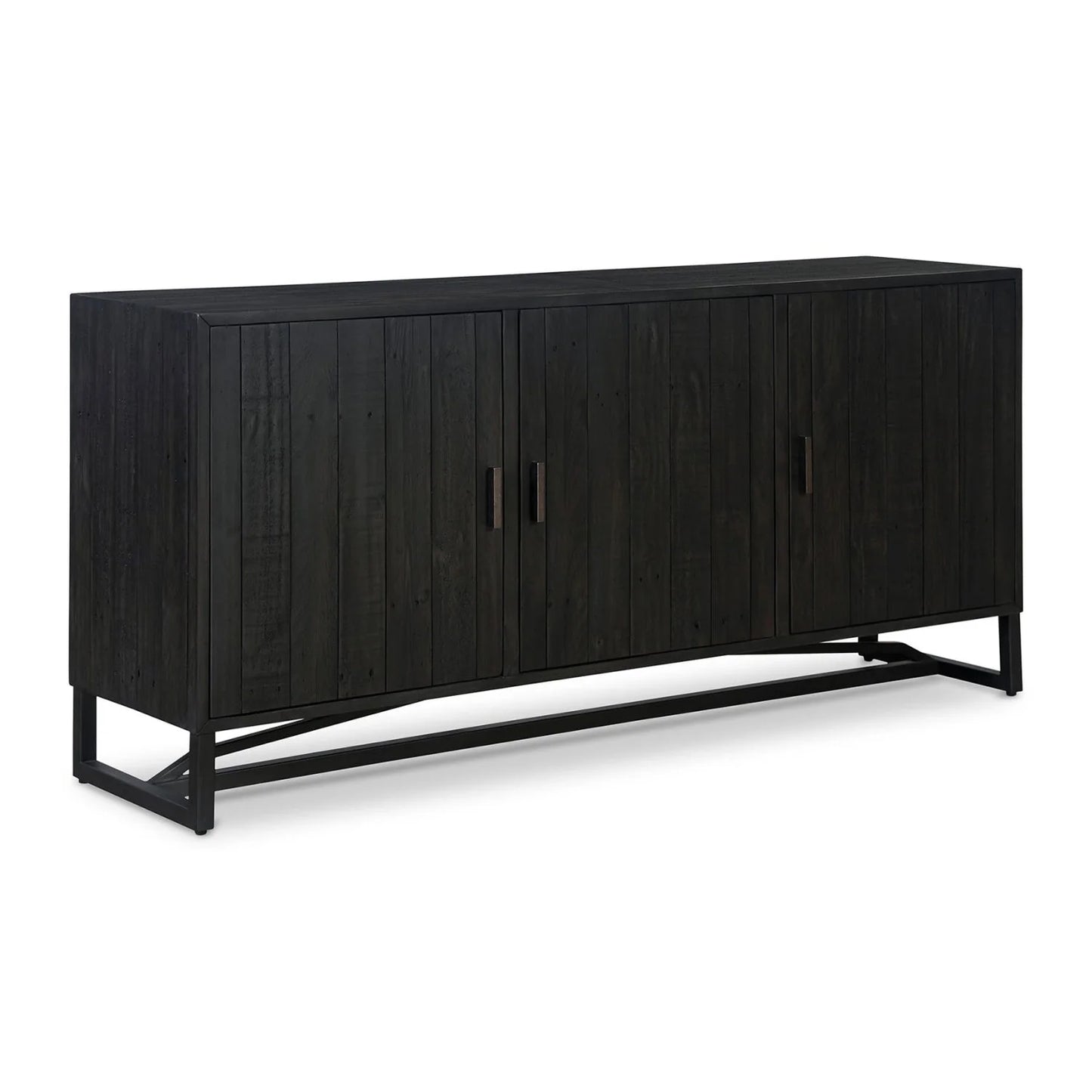 Luxury Slatted Pine 3-Door Sideboard European Style for Villa