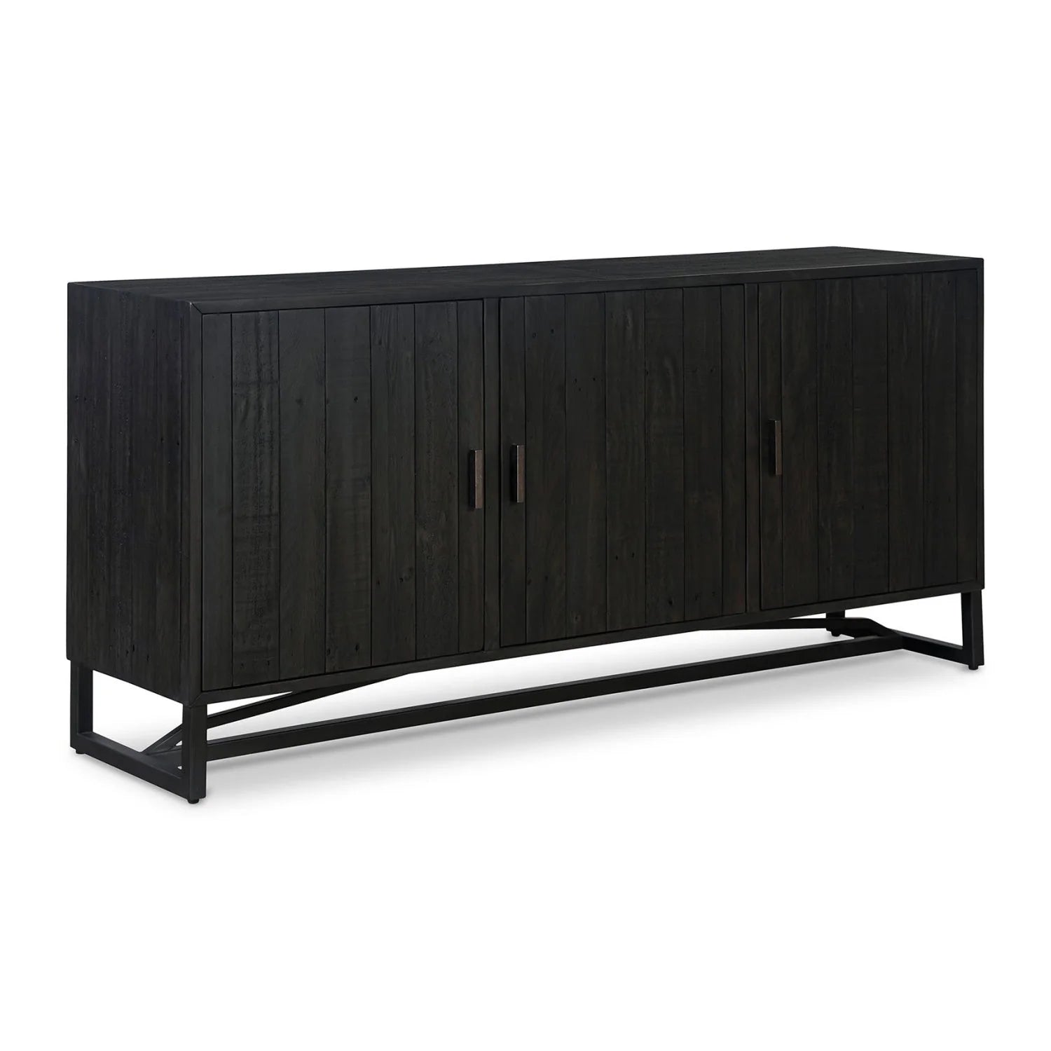 Luxury Slatted Pine 3-Door Sideboard European Style for Villa