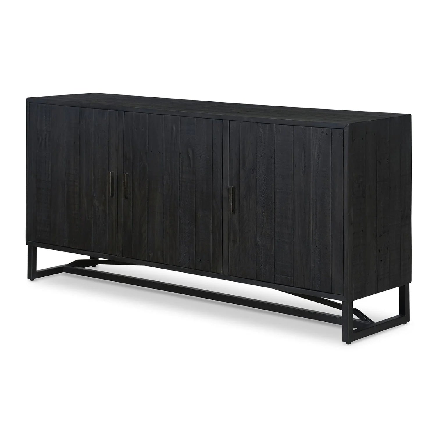 Luxury Slatted Pine 3-Door Sideboard European Style for Villa