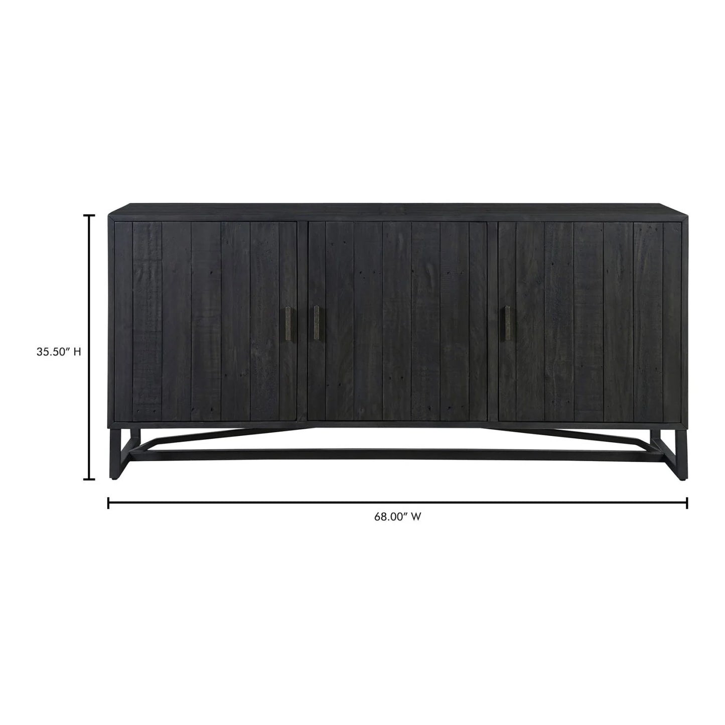 Luxury Slatted Pine 3-Door Sideboard European Style for Villa