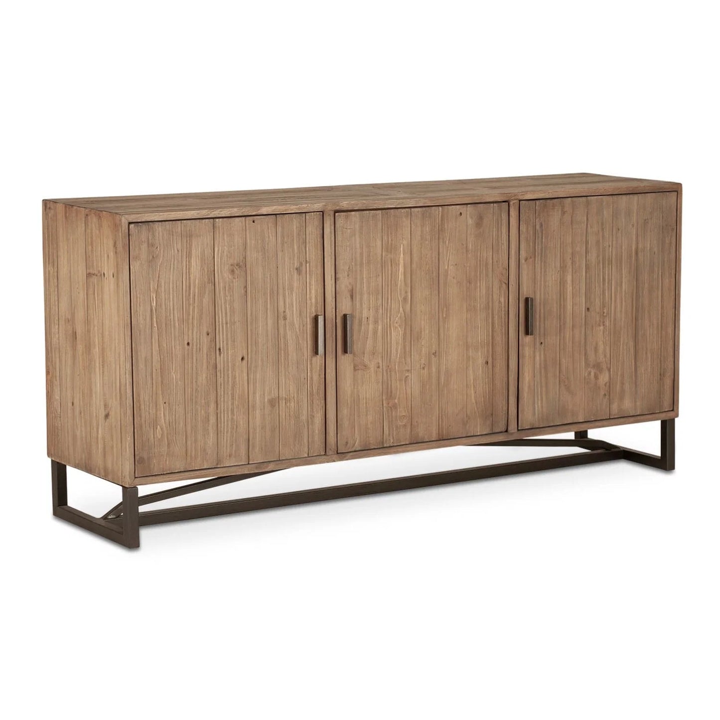 Luxury Slatted Pine 3-Door Sideboard European Style for Villa