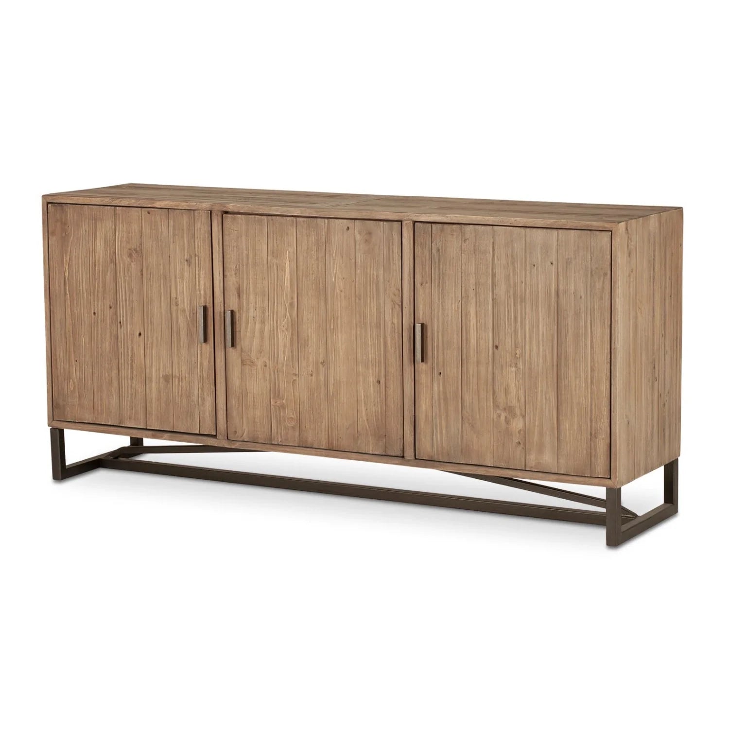 Luxury Slatted Pine 3-Door Sideboard European Style for Villa