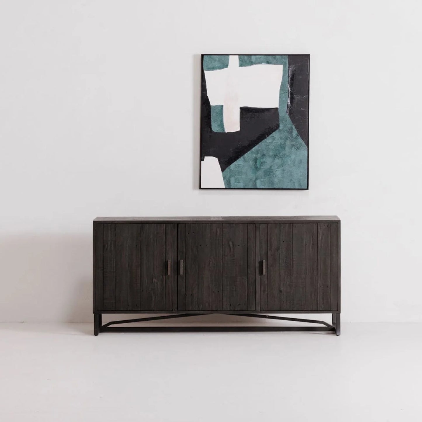 Luxury Slatted Pine 3-Door Sideboard European Style for Villa