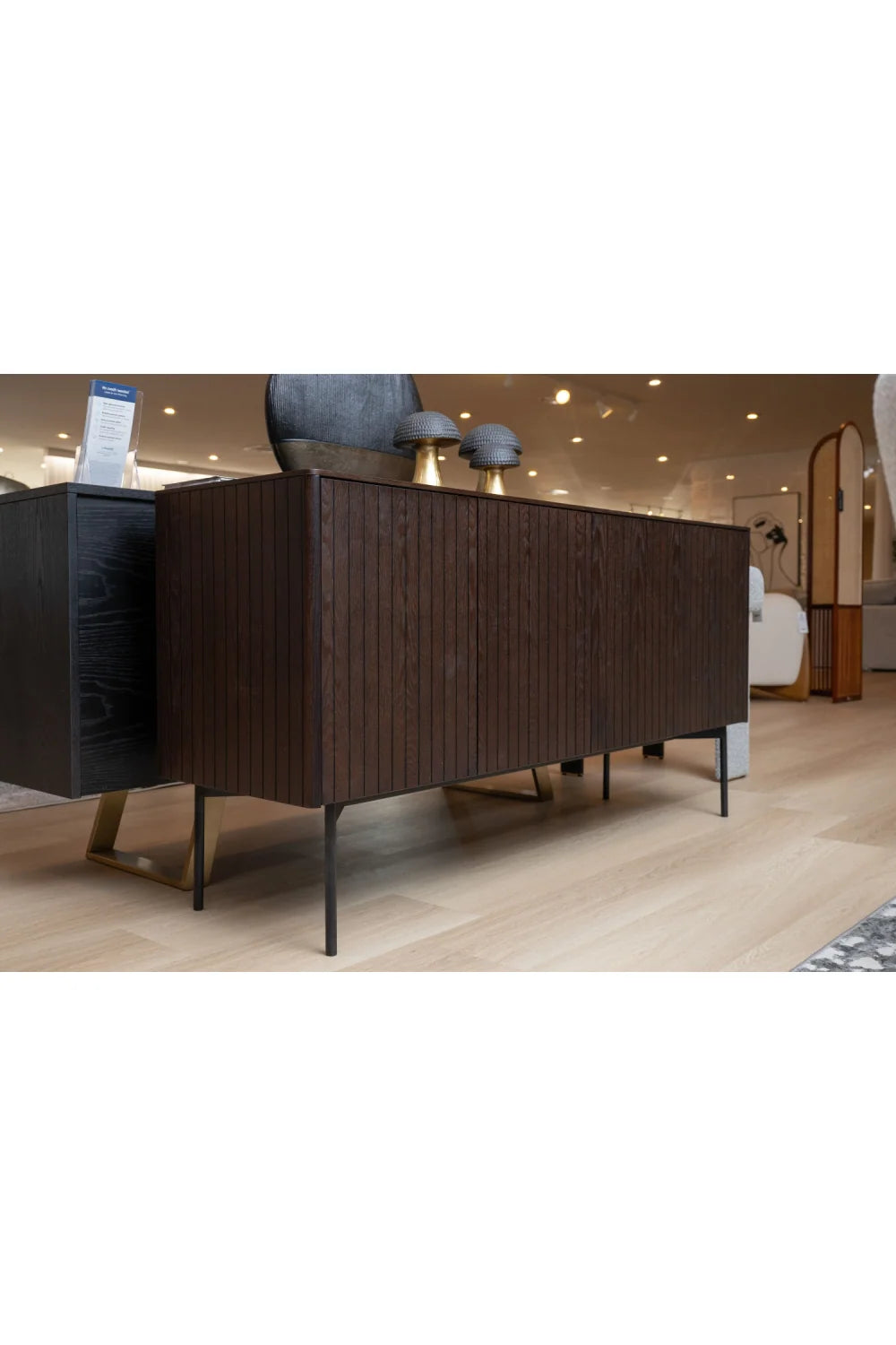 Luxury Slatted Smoked Ash Sideboard European Style for Villa