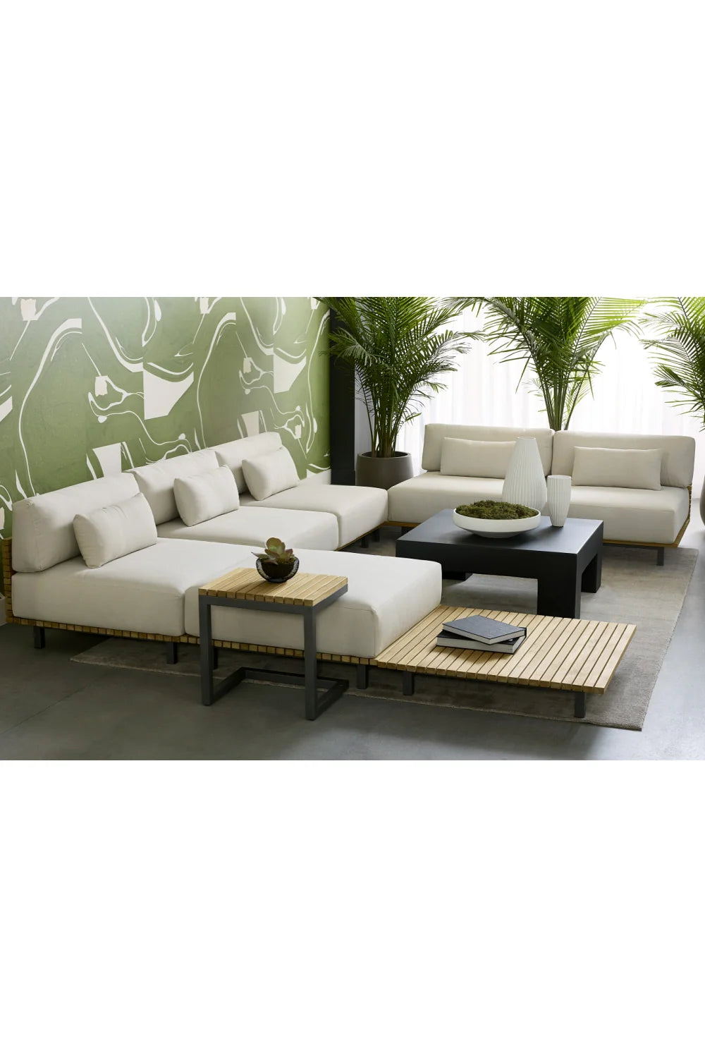 Luxury Slatted Teak Coffee Table Modern Italian Style for Villa