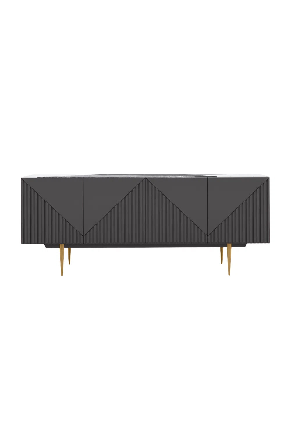 Luxury Slatted Warm Slate Stone Sideboard European Style for Villa