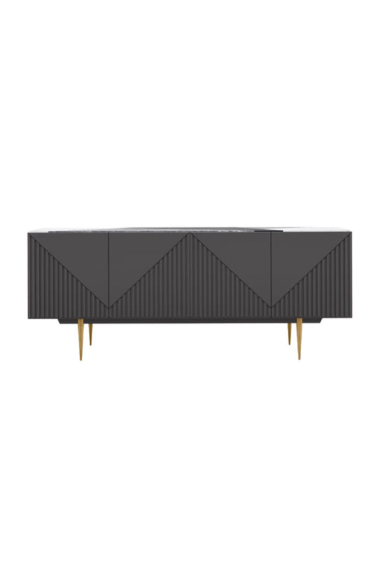 Luxury Slatted Warm Slate Stone Sideboard European Style for Villa