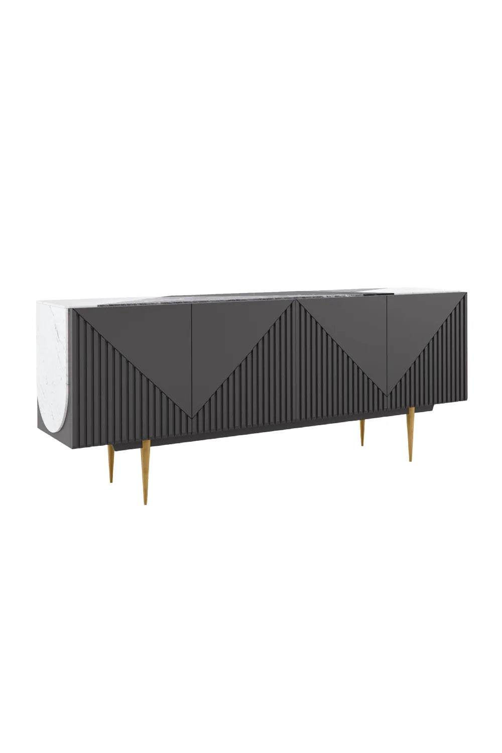 Luxury Slatted Warm Slate Stone Sideboard European Style for Villa