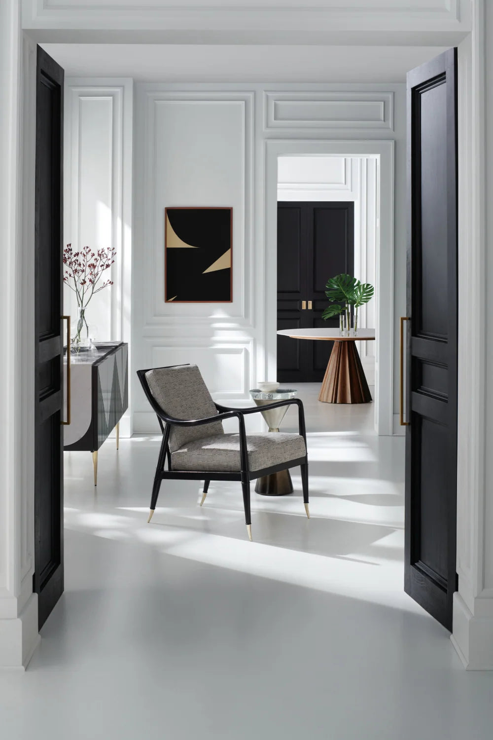 Luxury Slatted Warm Slate Stone Sideboard European Style for Villa
