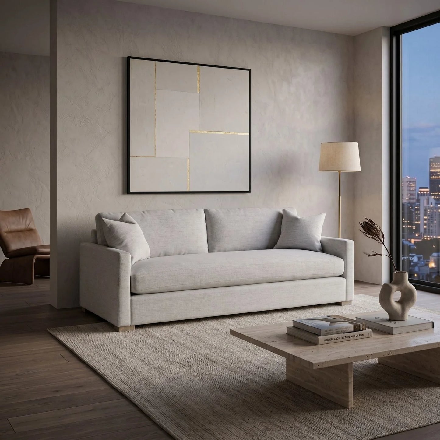 Luxury Slim Arm Fabric Sofa Modern Italian Style for Villa